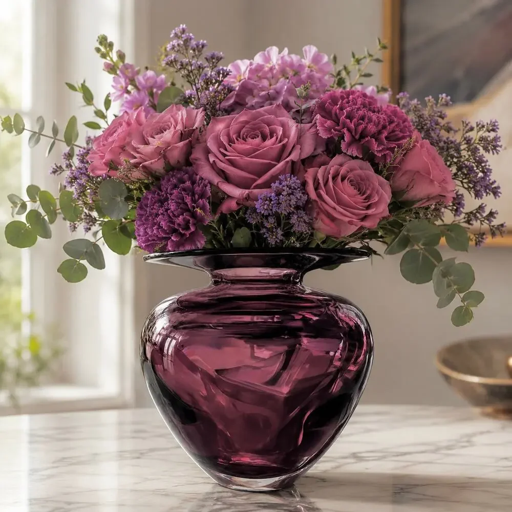 Vintage Robert Debble Hand-Blown Art Glass Vase - Amethyst Purple Studio Glass